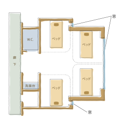 渡辺病院の居室紹介・一般病室4人部屋図面